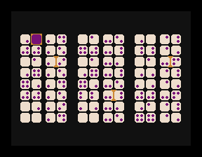 screenshot of the nibble dice tracker: 6 columns of 8 pairs of two dice each